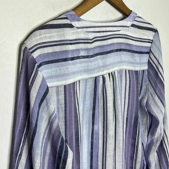ZAC & RACHEL Artsy Purple Striped Button Down Casual Boho Blouse - Picture 3 of 9